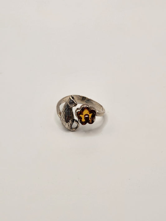 Kitty/Flower Amber Ring