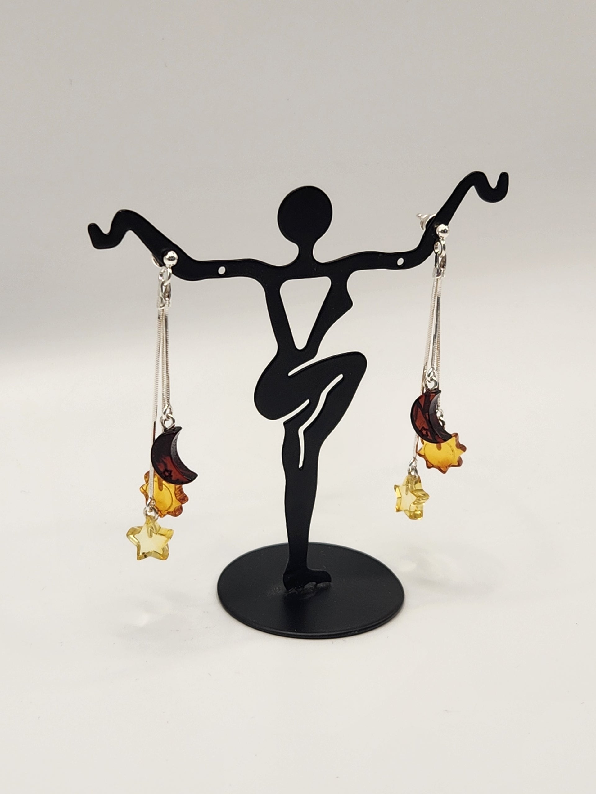 Amber Sun & Moon Amberman Dangle 3 Tier Earings