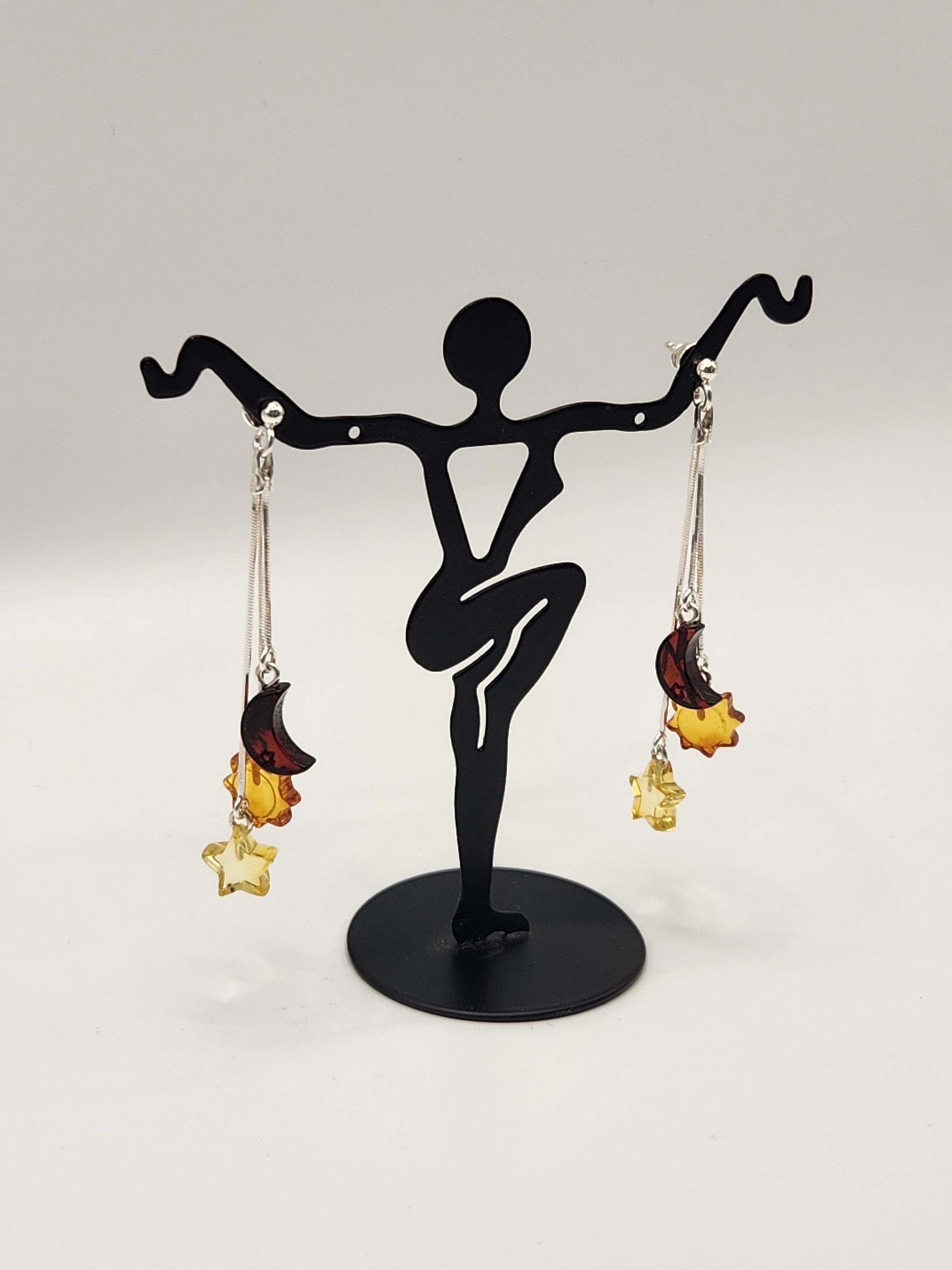 Amber Sun & Moon Amberman Dangle 3 Tier Earings