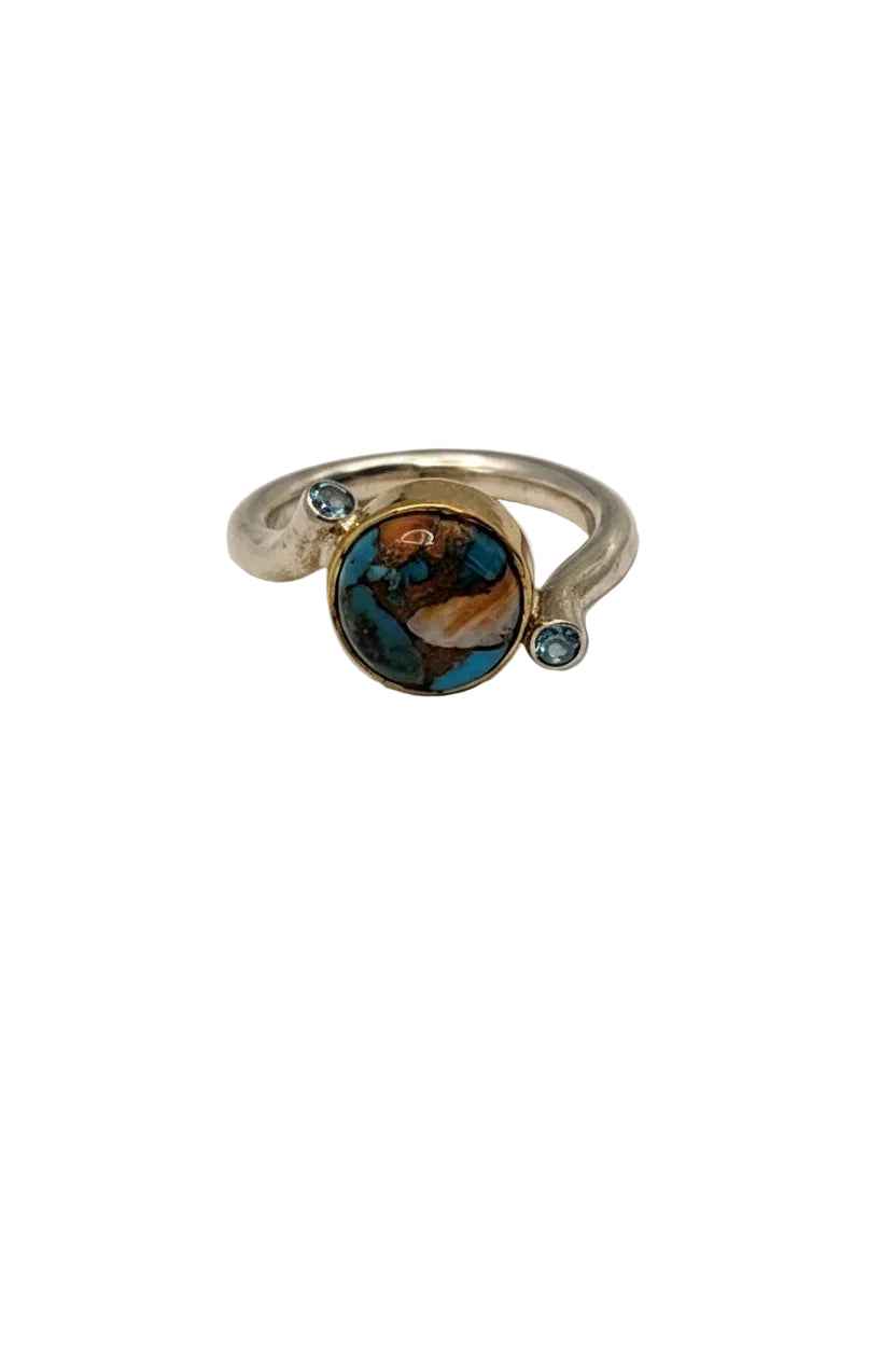 Spiny Oyster Turquoise Swiss Blue Topaz BSS Jewelry Ring Size 7