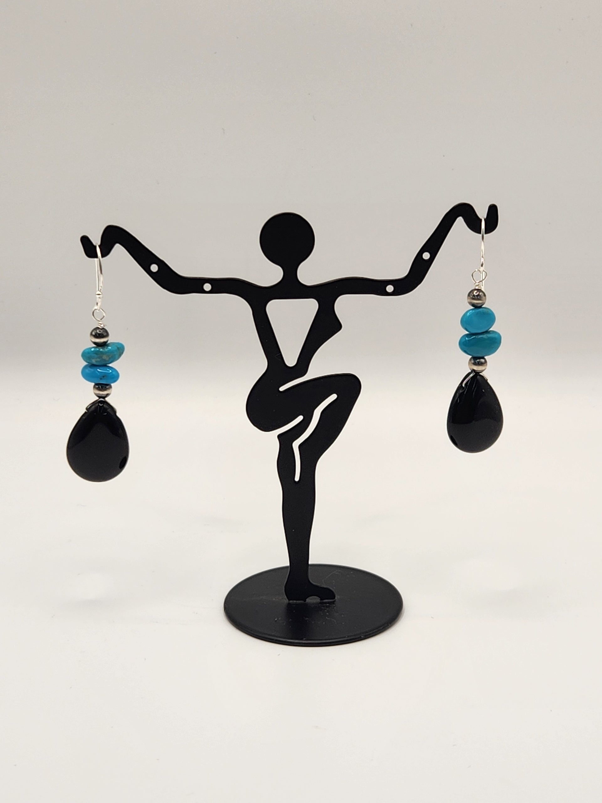 Turquoise Onyx Silver Star Jewelry Earings