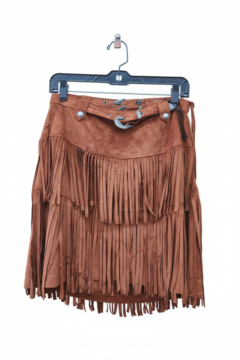 Rock & Roll Women's Rust Microsuede Fringe Skirt
