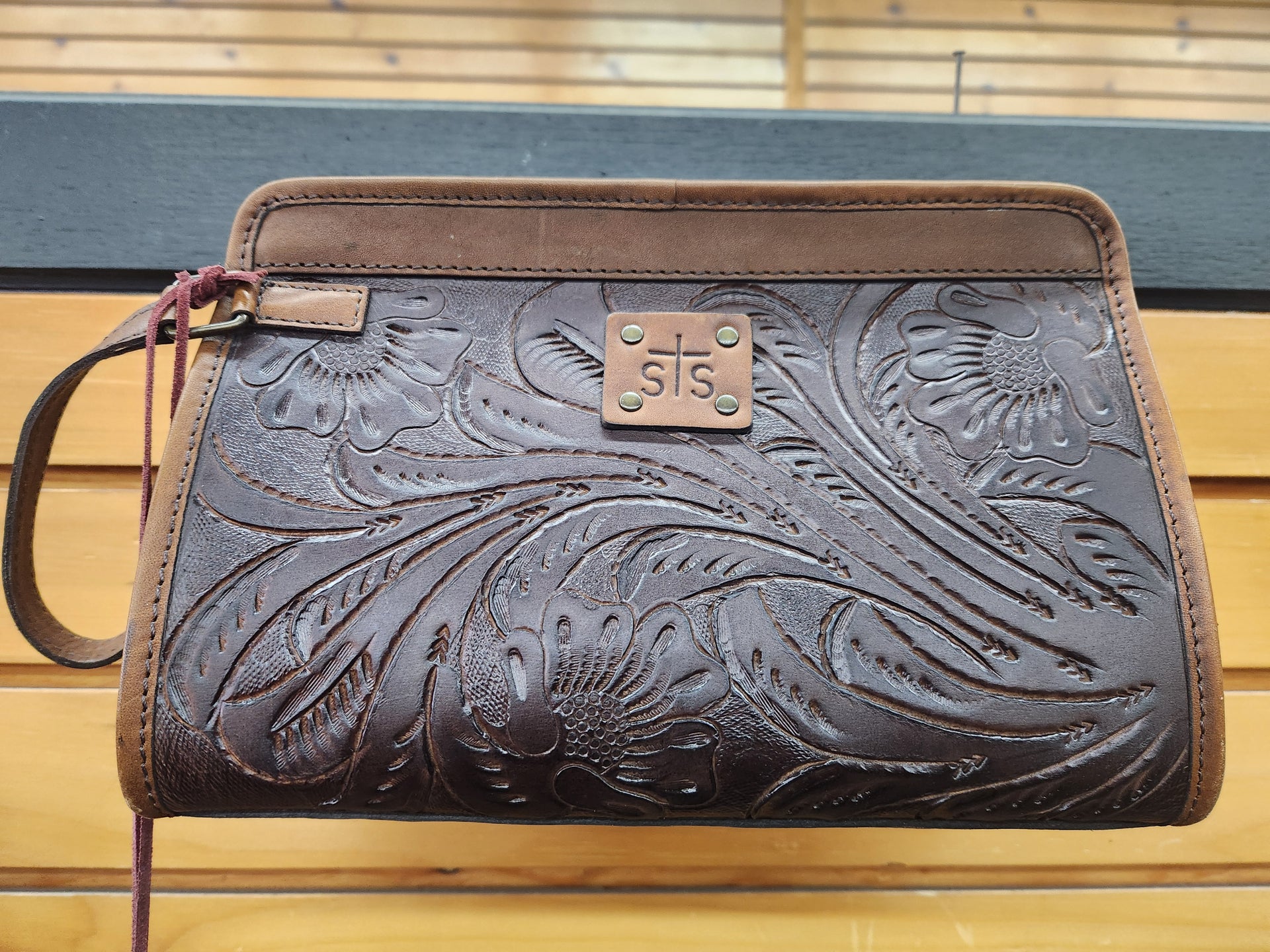 STS Brown Tooled Makeup Bag