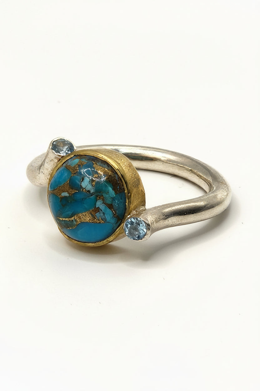 Copper Turquoise Swiss Blue Topaz BSS Jewelry Ring Size 8