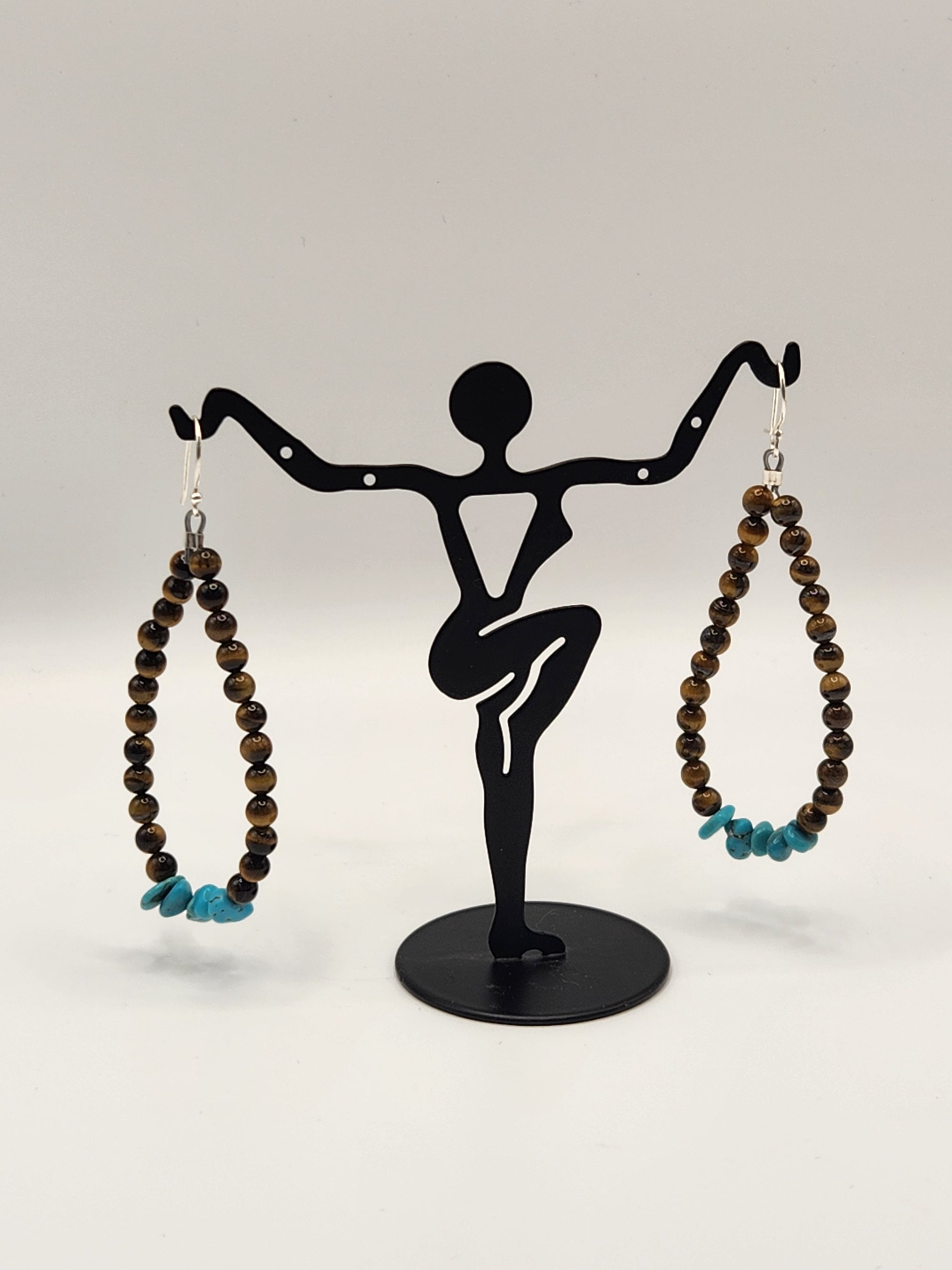 Tigers Eye Turquoise Silver Star Jewelry Hoop Earings