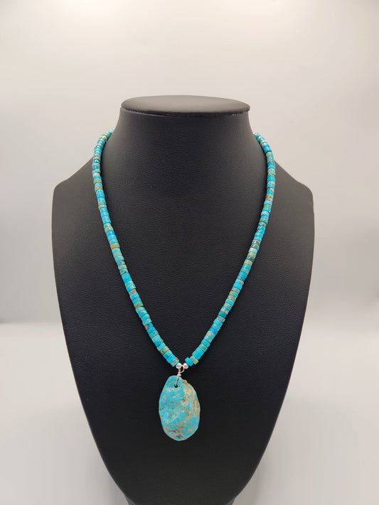 Turquoise Raw Rock Silver Sun Jewelry Necklace