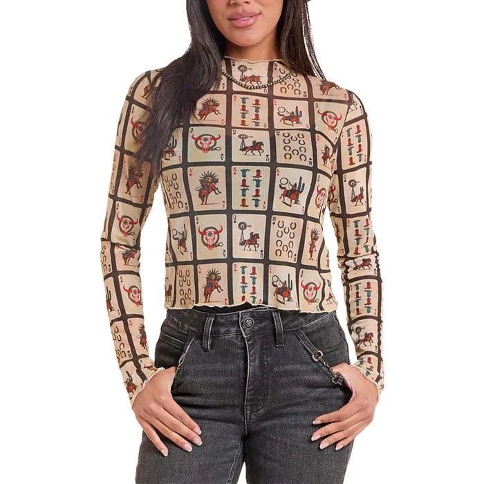 Rock & Roll Women's Playing Cards Mesh Top