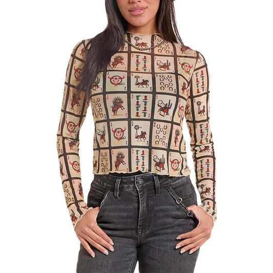 Rock & Roll Women's Playing Cards Mesh Top