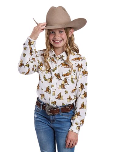 Roper Kid's White Barrel Race Button Long Sleeve Shirt