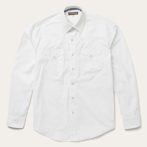 Stetson White Peached Poplin Pearl Snap