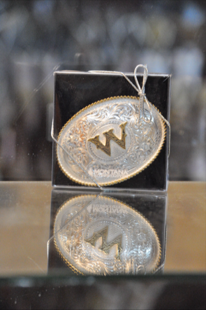 Initial Silver Engraved Gold Trim Western Belt Buckle