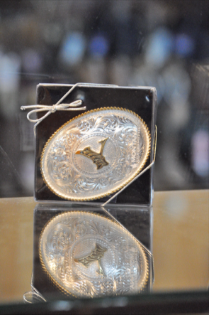 Initial Silver Engraved Gold Trim Western Belt Buckle